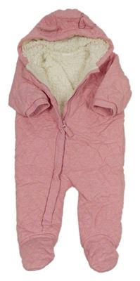 Ružová bavlnená prešívaná zateplená kombinéza s kapucňou Next