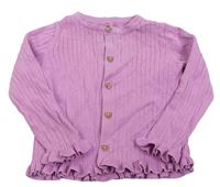 Levandulový žebrovaný propínací svetr s volánky F&F