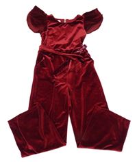 Bordó sametový kalhotový overal s volánky a páskem s flitry Monsoon