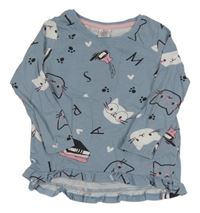 Šedomodré tričko s mačkou