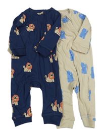 Nové - 2x overal - béžopvý se slony + tmavomodrý s lvy M&S