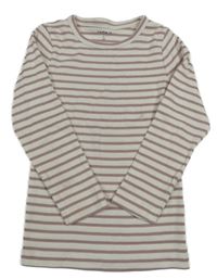 Bílo-starorůžové pruhované žebrované triko Name it