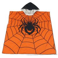 Červeno-čierne vzorované osuškové pončo s pavoukem a kapucňou