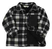 Čierno-sivo-biela kockovaná fleecová zateplená bunda s vreckom F&F