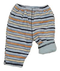 Světle-tmavomodro-oranžové pruhované sametové zateplené kalhoty C&A