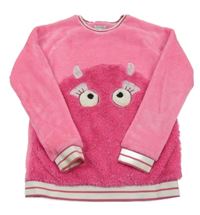 Neonově růžová chlupatá mikina s příšerkou Bluezoo