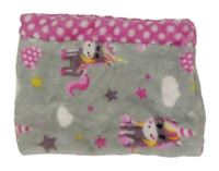 Šedo-růžový plyšový nákrčník s jednorožci a puntíky