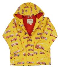 Žlutá nepromokavá jarní bunda s hasiči a kapucí Hatley