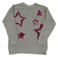 Šedý meírovaný svetr s hvězdami z flitrů F&F