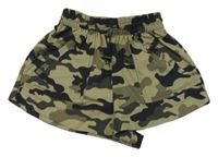 Kaki-čierne army šušťákové kraťasy s vreckami