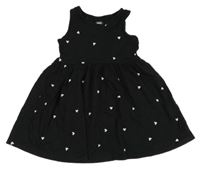 Čierne bavlnené šaty so srdiečkami F&F