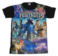 Černo-barevné tričko s potiskem- Fortnite