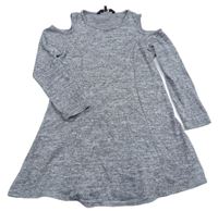 Sivé úpletové šaty s volnými rameny