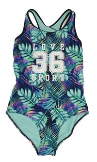 Tmavomodré jednodielne plavky s listami zn. H&M