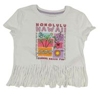 Biele crop tričko s palmami a strapcemi Primark