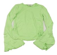 Svetlozelené crop tričko so stahováním a rozšířenými rukávy H&M