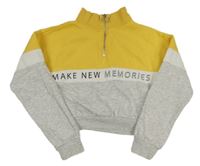 Sivo-žltá crop mikina s nápisom H&M