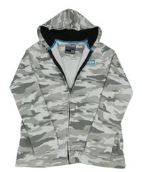 Šedo-bílá army propínací mikina s nápisem a kapucí C&A vel. 176