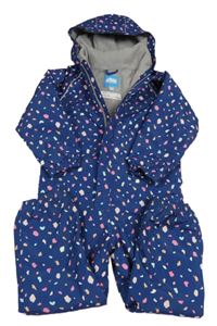 Tmavomodrá šušťáková zimná kombinéza so vzorom Jan & Jul
