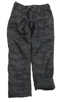 Šedo-černé vzorované šusťákové podšité kalhoty C&A