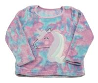 Svetloružová -modrá vzorovaná chlpatá mikina s jednorožcom Nutmeg