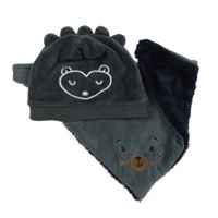 2set - Šedá sametová čepice + tmavomodro-šedý slinták