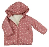 Růžová šusťáková prošívaná zimní bunda se srdíčky a kapucí So Cute