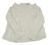 Smetanová halenka s puntíky a volánky We