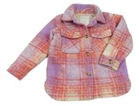 Růžovo-fialová kostkovaná flaušová košilová podšitá bunda Matalan