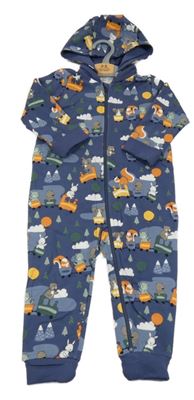 Nové - Tmavomodrá tepláková kombinéza se zvířátky a kapucí Polarn O. Pyret