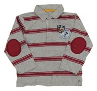 Sivo-červené pruhované polo tričko s Mickeym