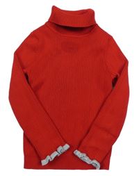 Červený rebrovaný sveter s rolákom Primark