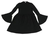 Čierne vzorované úpletové šaty s rozšířenými rukávy Shein