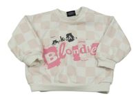 Bielo-svetloružová oversize mikina s nápisom Blondie