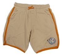 Béžové teplákové kraťasy s psíkom a oranžovým lemem