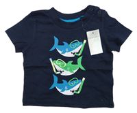 Nové - Tmavomodré tričko se žraloky Primark
