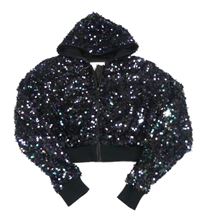 Černý tylový flitrový podzimní crop bomber s kapucí H&M
