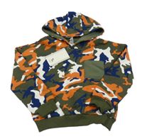 Nové - army-khaki mikina s vreckom a kapucňou Tu