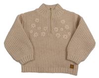 Pudrový melírovaný žebrovaný svetr květy RIVER ISLAND