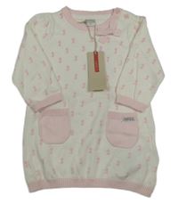 Nové - smetanovo-svetloružové pletené šaty s kočičkami a mašlou name it.