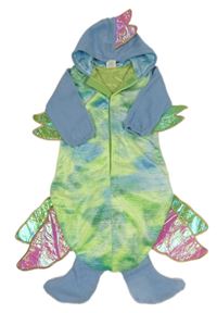 Kockovaným - modro-zelená plyšová kombinéza s kapucňou