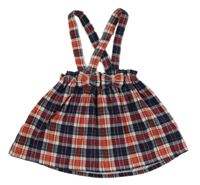 Tmavomodro-červeno-smotanová kockovaná paper bag menšestrová sukňa s trakami George