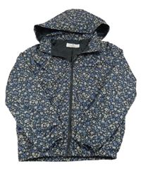 Čierna šušťáková jarná bunda s kvietkami a odopínacíá kapucňou H&M