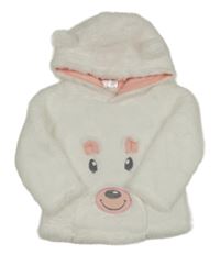 Bílá chlupatá mikina s lamou a kapucí s oušky Ergee