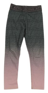 Tmavošedo-staroružové melírované športové legíny s nápismi Tu