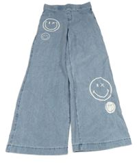 Světlemodré široké teplákové rifle se smajlíky H&M