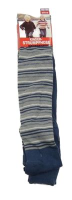 Nové - sivo-modro-bielo-tmavomodré pruhované pančuchy alive