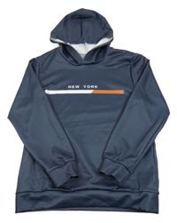 Tmavomodrošedá športová mikina s nápisom a kapucňou