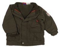 Tmavohnedá šušťáková zateplená bunda s nášivkou lupilu