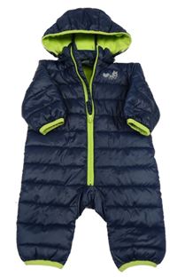 Tmavomodrá prošívaná šusťáková zimní kombinéza s liškou a odepínací kapucí Mounta